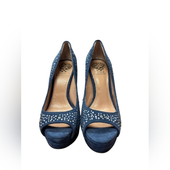 Vince Camuto Blue Suede Jewels Slip on Size 5 1/2 B EUC - Picture 6 of 8